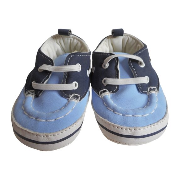 Carter's Child of Mine Size 0-3m Blue white Baby Shoes elastic close - Picture 1 of 5